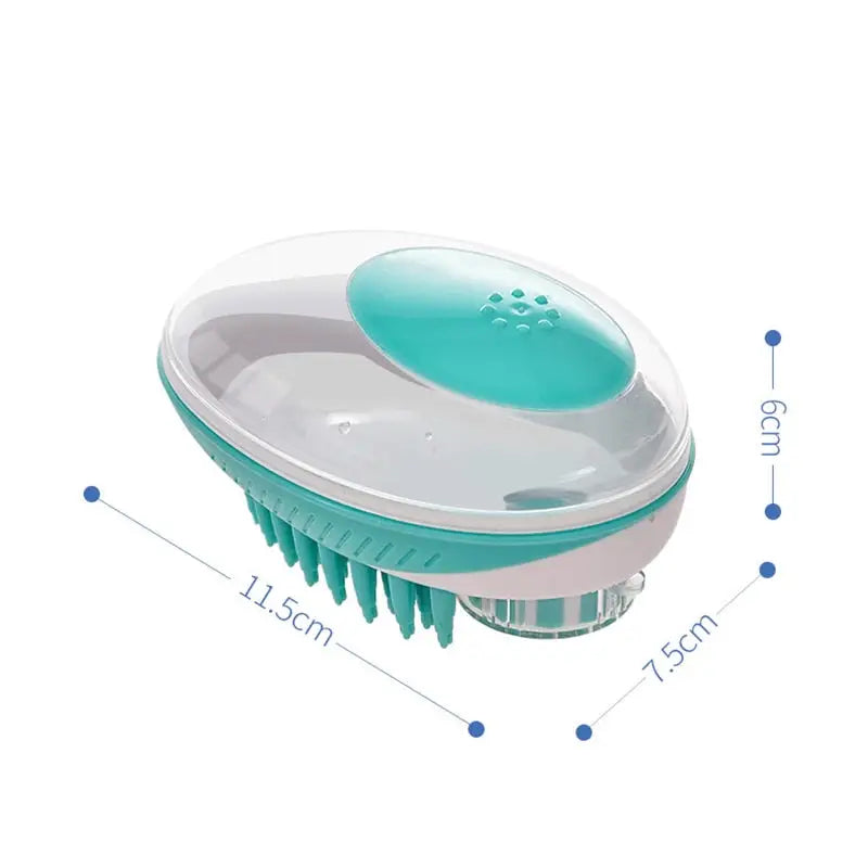Brosse de massage verte et blanche avec manche bleu pour un nettoyage et une relaxation efficaces du chien