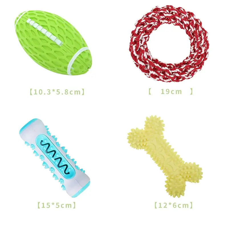 Canine Fun Toy Set - Un ensemble de quatre jouets à mâcher de couleurs différentes pour les chiens