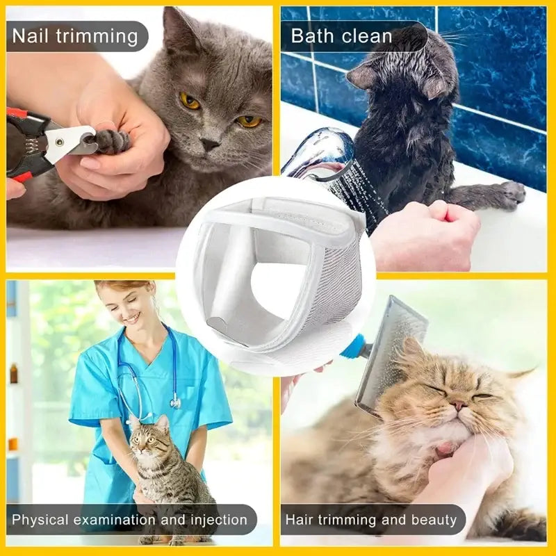 Muselière Transparente Confortable pour Chat pour Toilettage à Domicile avec Nettoyeur d’Oreilles