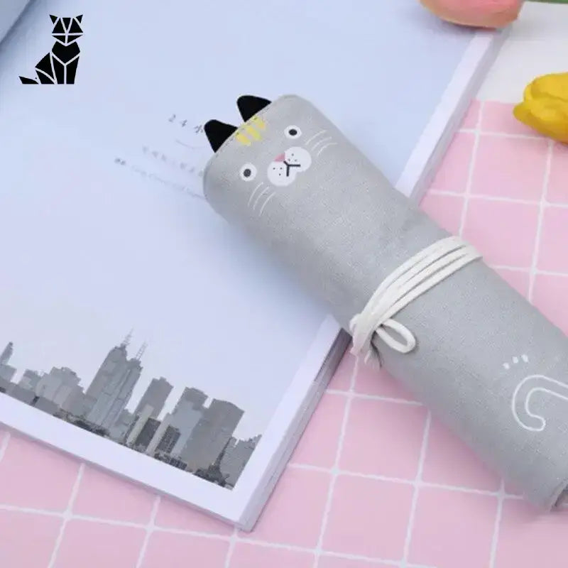 Trousse à Crayon Pratique Avec Motifs De Chats Cartoon - Gris