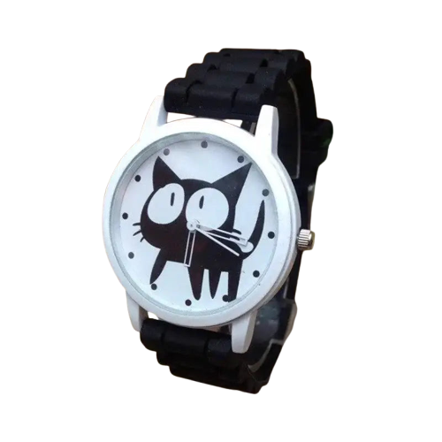 Belle Montre Chat Au Design Cartoon Pour Les Amoureux Des Félins - Noir Transparent Background