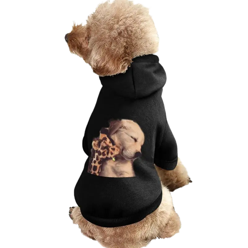 Chien dans un manteau chaud et respirant pour animaux de compagnie - Sweat à capuche noir stylé avec motif léopard Transparent Background