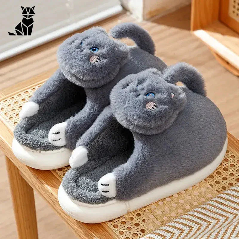 Paire de chaussons douillets en coton avec motif de lapin gris de Cat Lover Soft Cotton Socks