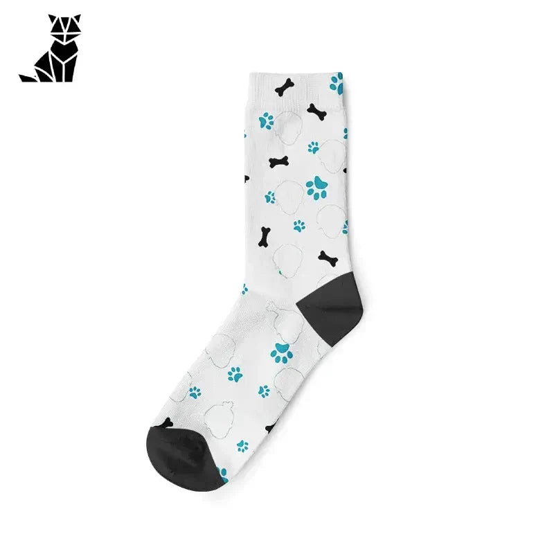 Chaussettes blanches à motifs de chiens bleus et noirs : Chaussettes personnalisées pour chat, pour un style unique et un grand confort