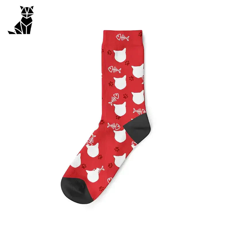 Chaussette rouge avec chiens et cœurs blancs : Les chaussettes de chat personnalisées sont des chaussettes uniques et élégantes