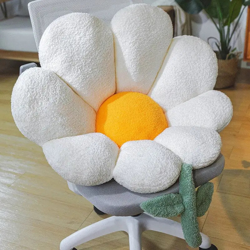 Doux Fleur Oreiller : Chaise fleurie blanche avec feuille verte - Coussin fleuri doux et esthétique