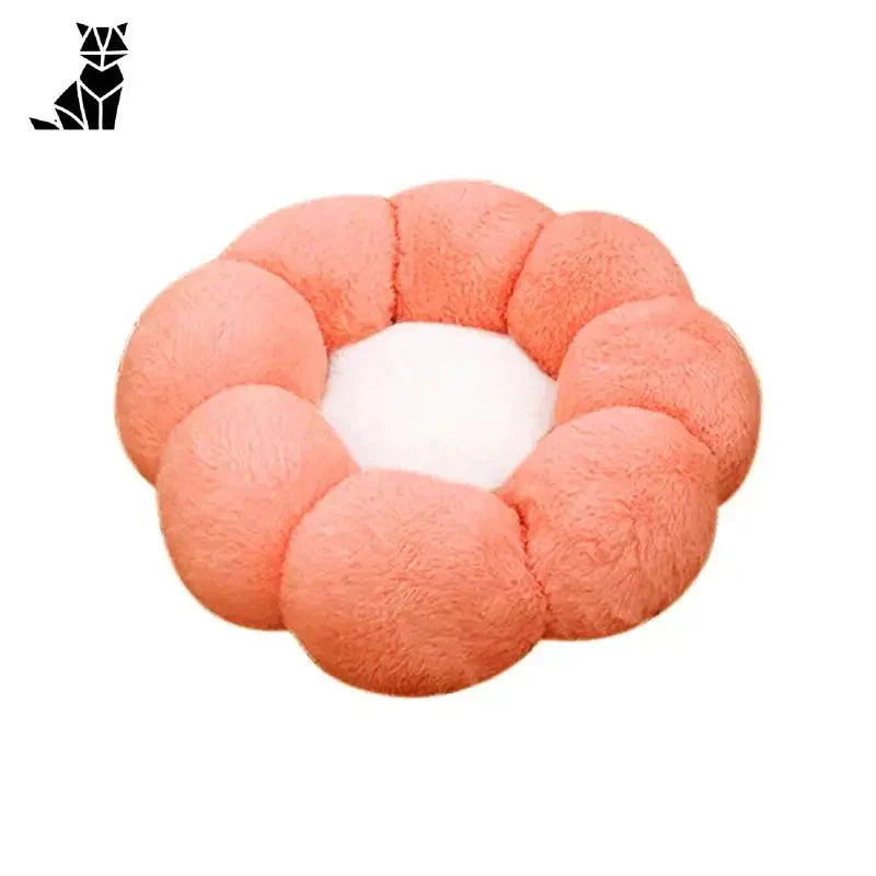 Coussin pour chat en forme de fleur super doux et lavable - poils roses sur fond blanc