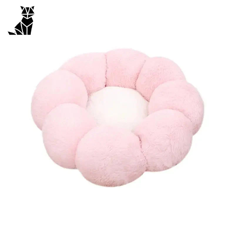 Coussin pelucheux rose avec cercle blanc - Coussin fleuri super doux et lavable pour chats