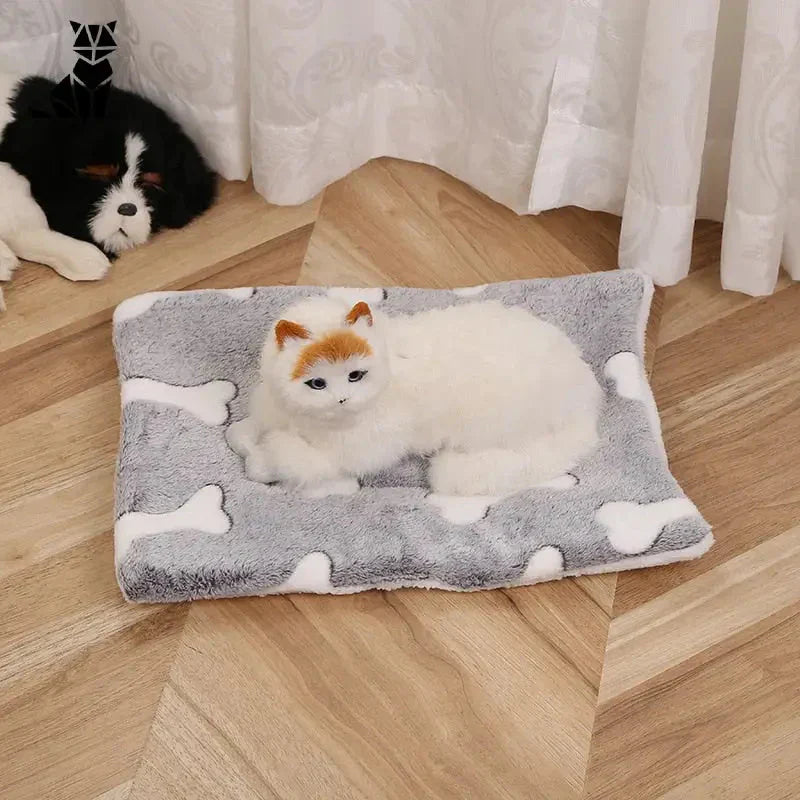 Chat profitant d’un confort optimal sur une couverture en flanelle douce, couché sur un lit pour chien