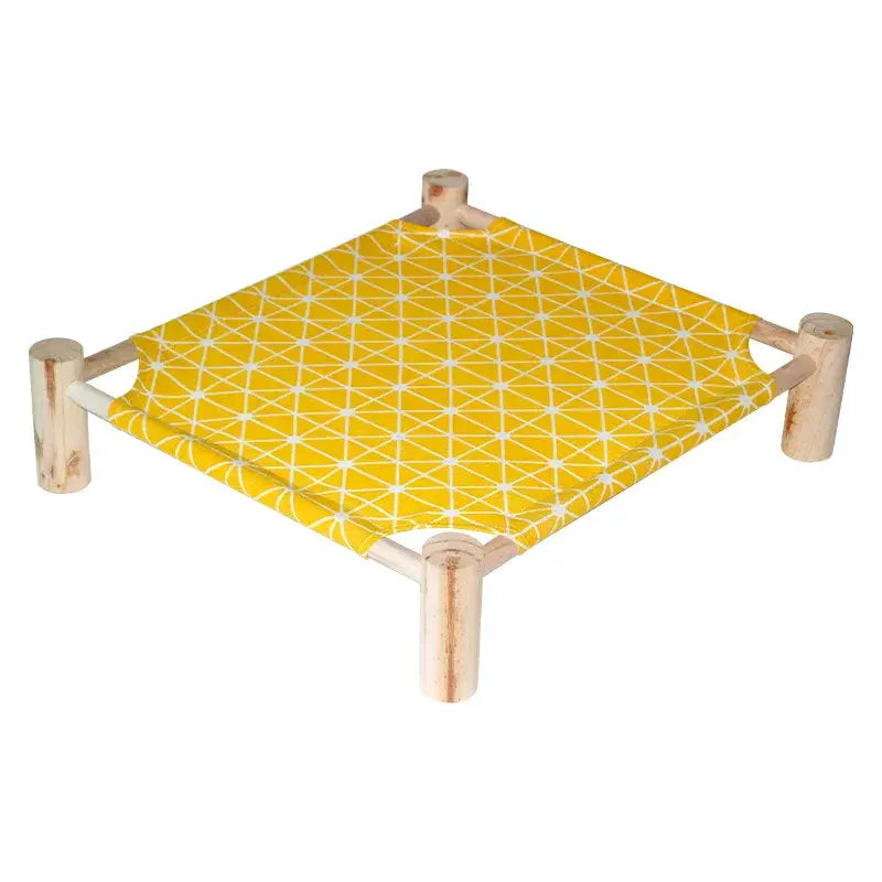 Motif géométrique durable jaune et blanc sur cadre en bois - Hamac pour chat parfait pour les animaux