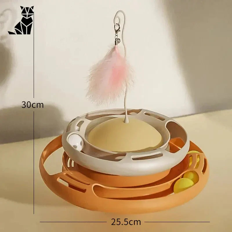 Jouet interactif pour chat : petite mangeoire avec plume rose, Jouet Design Interactif