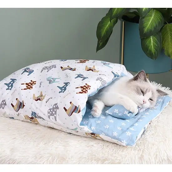 Chat se prélassant sur un oreiller au sommet du lit en coton Cozy Star, allumé en douillet pour un confort ultime