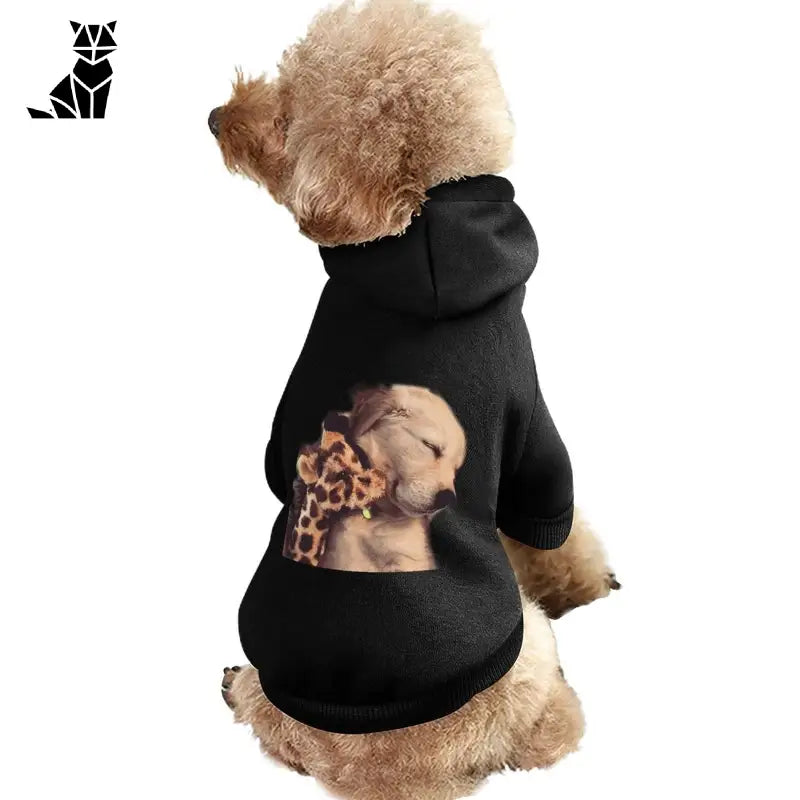 Chien en capuche noire affichant Manteau chaud et respirant pour animaux de compagnie - idéal pour les saisons froides