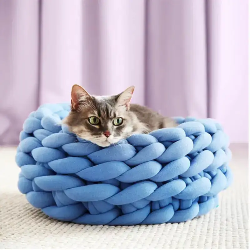 Panier Tressé à La Main Pour Le Confort De Votre Chat - Bleu / 40cm