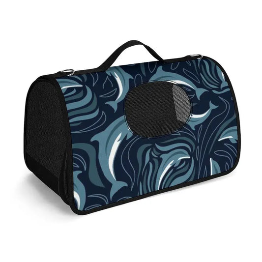 Sac de voyage personnalisé avec fermeture éclair et poignée ergonomique, motif bleu noir sur blanc