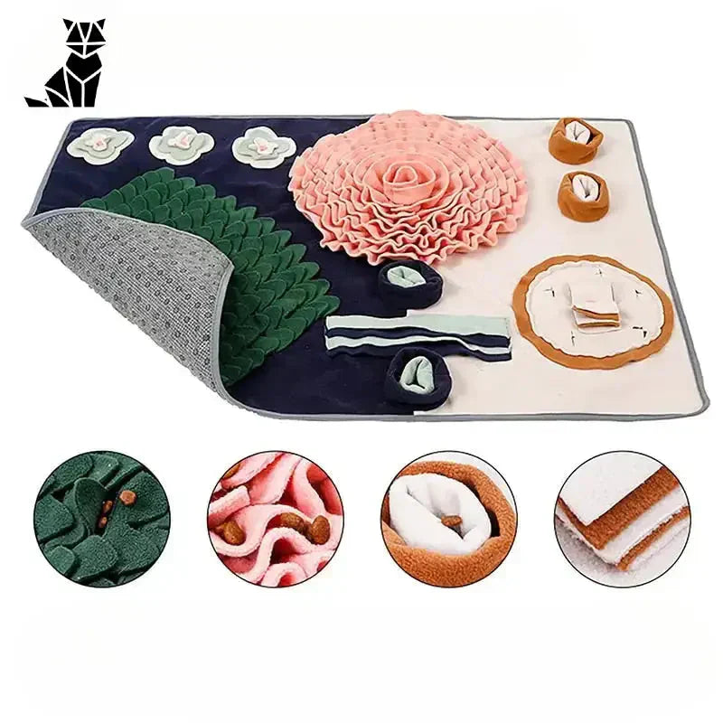 Tapis interactif pour chien - Nourriture ludique avec couverture fleurie et ciseaux pour une expérience engageante pour l’animal de compagnie